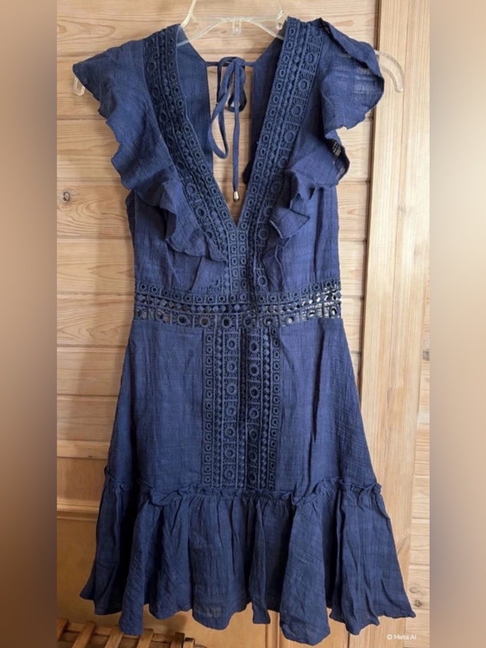 Blue Rain Navy Ruffle Crochet-Trim V-Neck Sundress